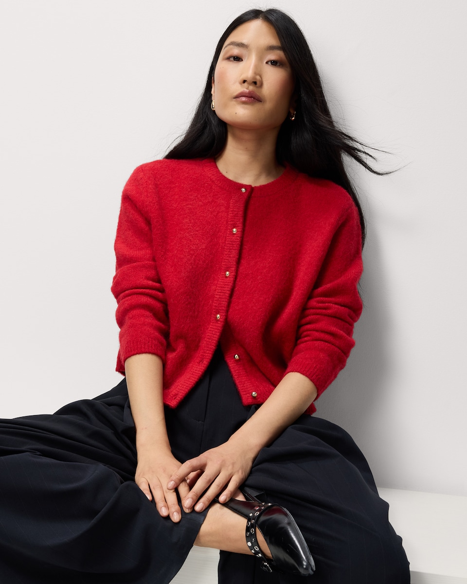 image 1 of F&F Crew Neck Cardigan in Red