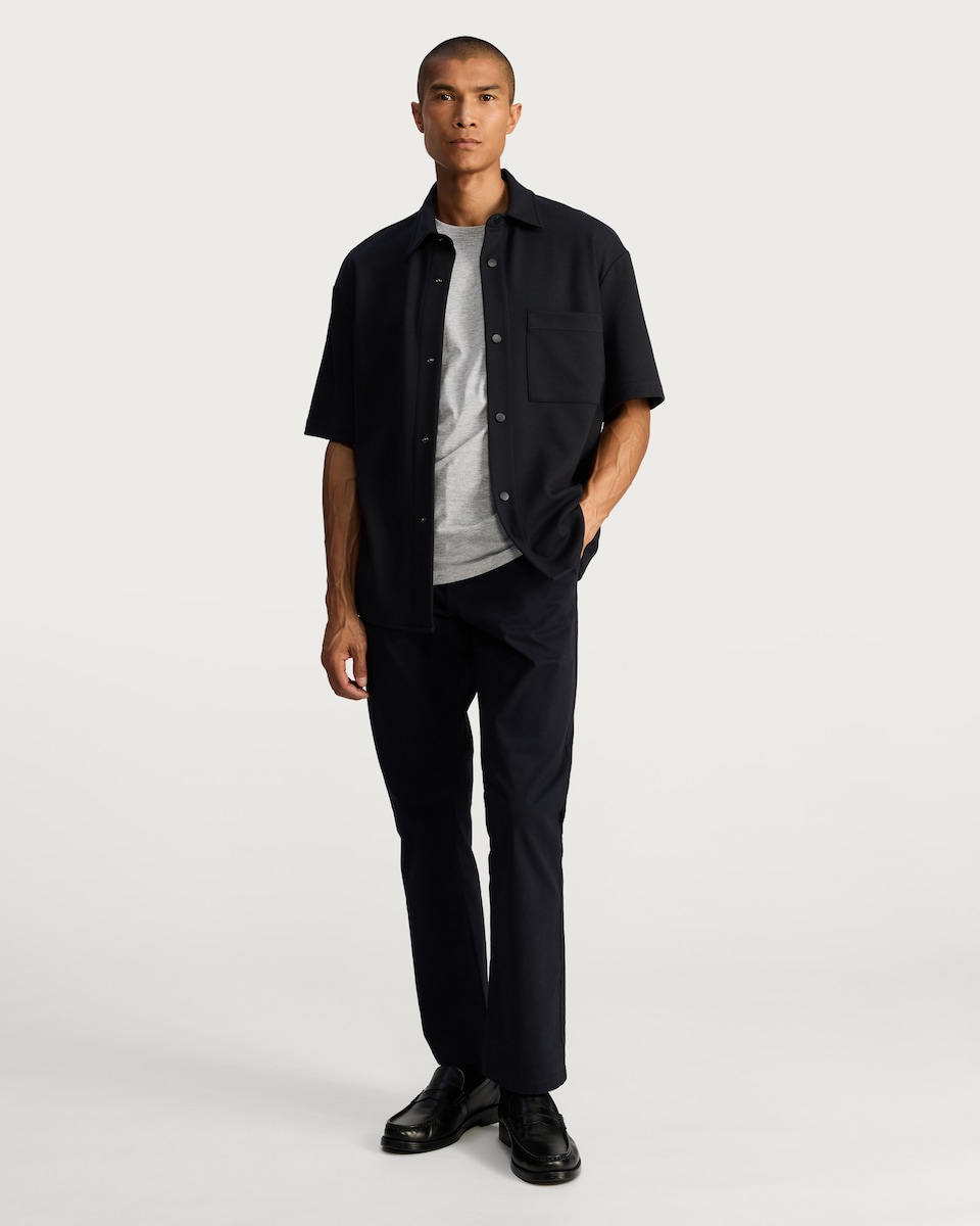 image 1 of F&F Textured Pique Short Sleeved Button Front Shirt in Navy
