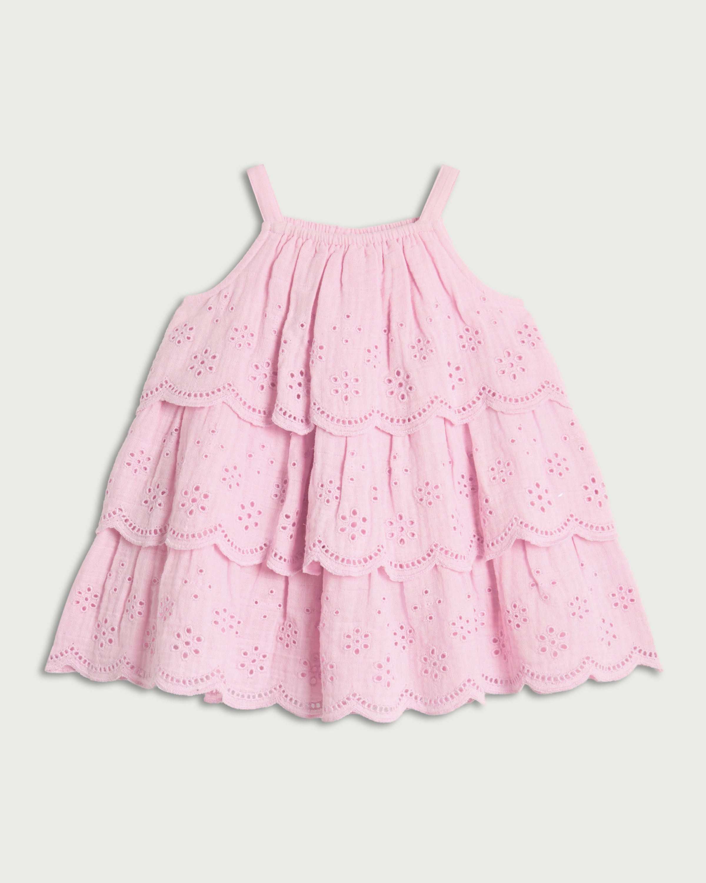 F&F Baby Pure Cotton Embroidered Tiered Sleeveless Dress in Lilac