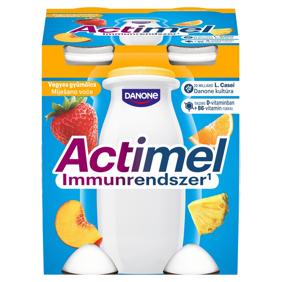 Danone Actimel Mixed Fruit-Flavored Low-Fat Yogurt-Based Drink 4 x 100 g (400 g)