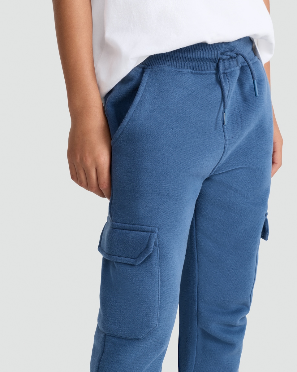 image 1 of F&F Boys Cotton Rich Cuffed Cargo Joggers in Blue
