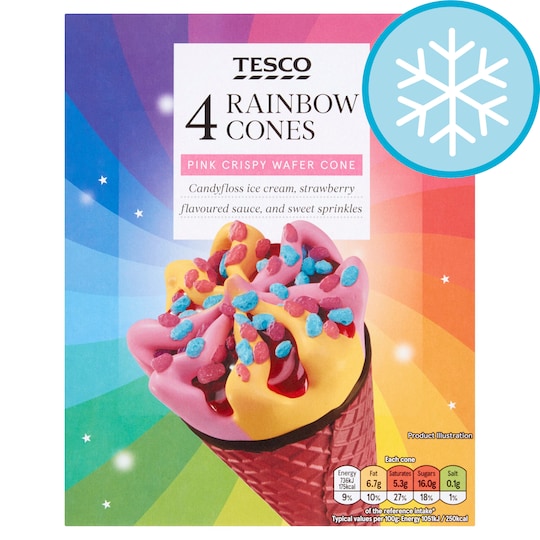 Tesco Rainbow Ice Cream Cones 4X110ml Tesco Groceries