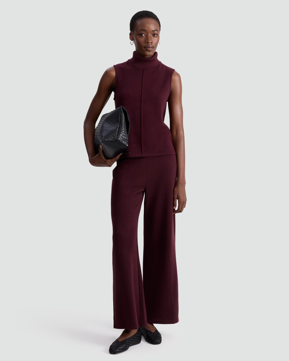 image 1 of F&F Wide Leg Co-ord Trousers with Cotton in Burgundy