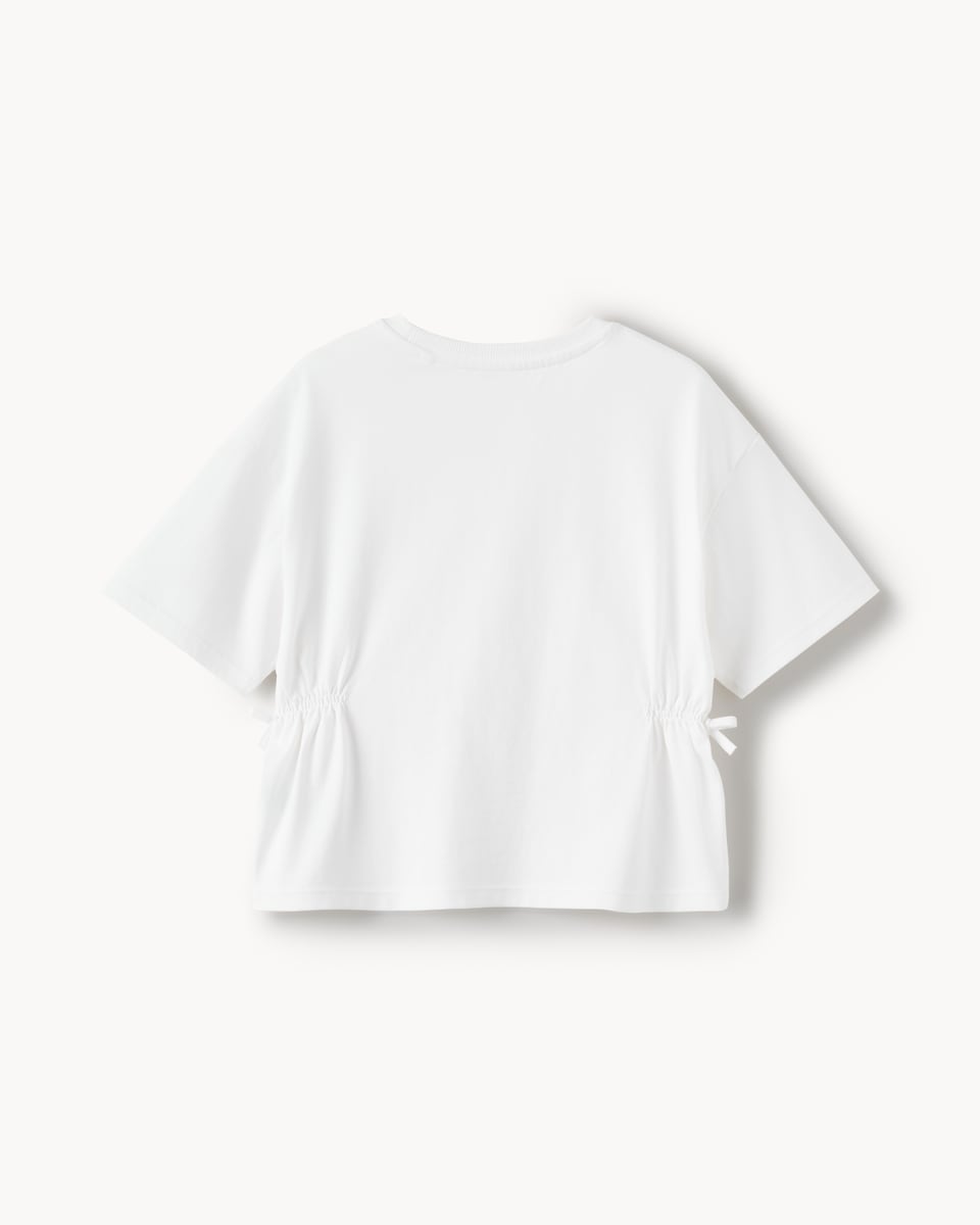 image 1 of F&F Girls Pure Cotton Ruched Side T-Shirt in White