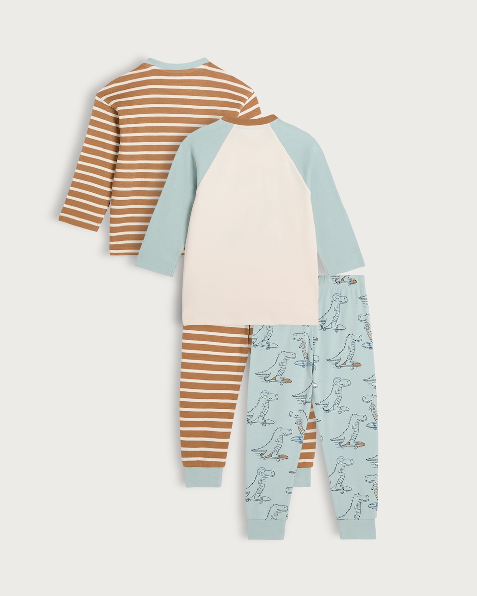image 1 of F&F Boys 2-Pack Pure Cotton Roarsome Dinosaur Pyjamas in Multi