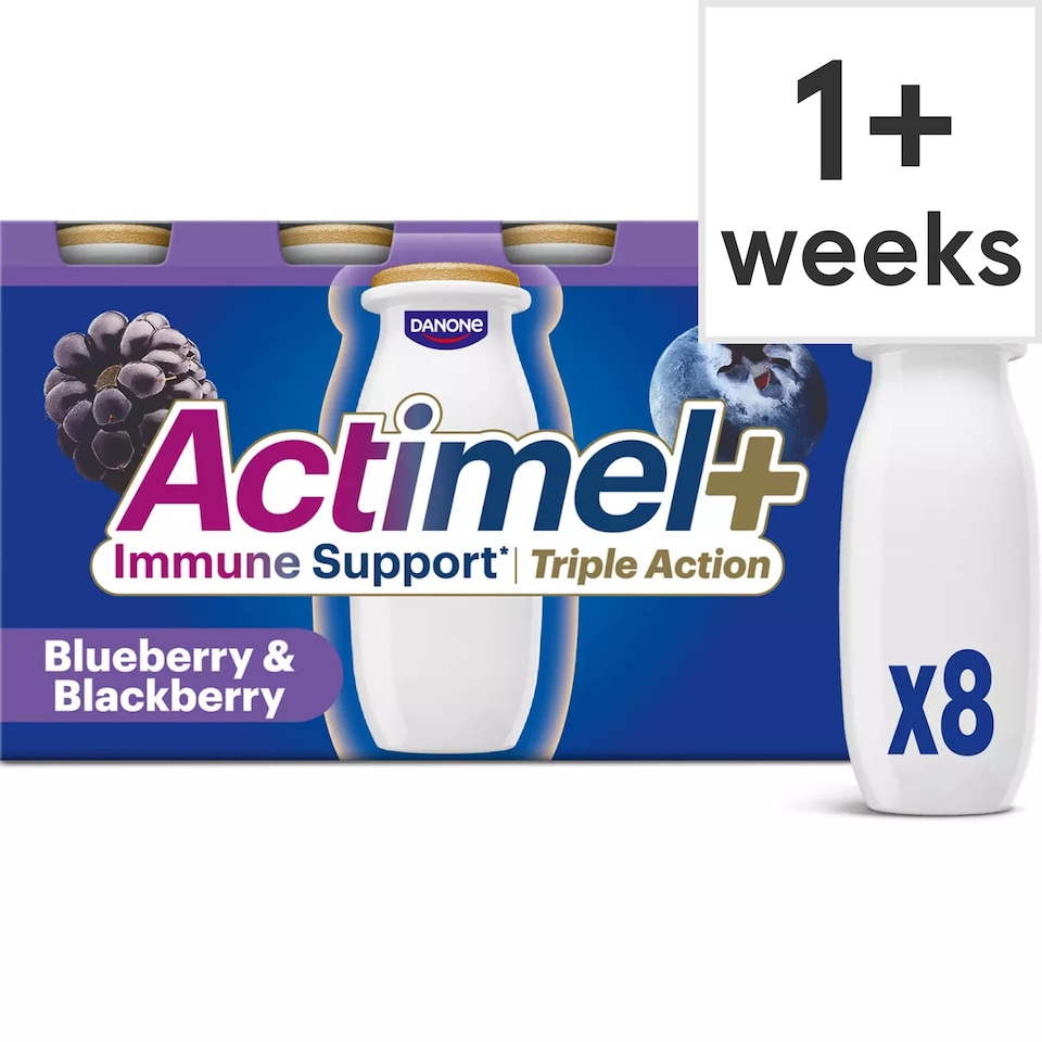 image 1 of Actimel+ Triple Action 100% Vitamin D Blueberry & Blackberry Yoghurt Drink 8x100g