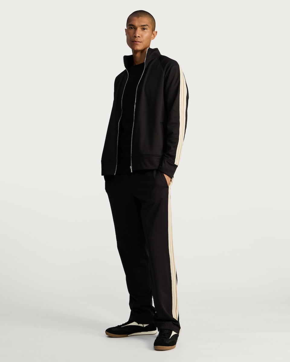 image 1 of The F&F Edit Woven Side Stripe Drawstring Joggers in Black