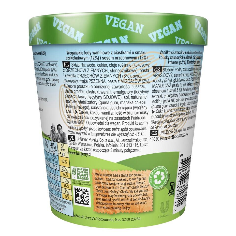image 1 of Ben & Jerry Non Dairy Peanut Butter And Cookies Ice Cream 465Ml
