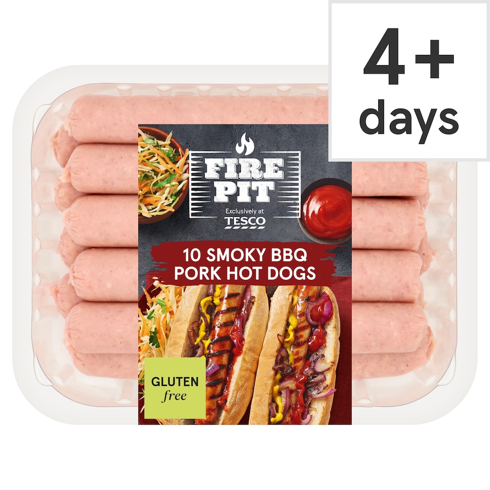 Tesco Fire Pit 10 Smoky BBQ Pork hot dogs 600g