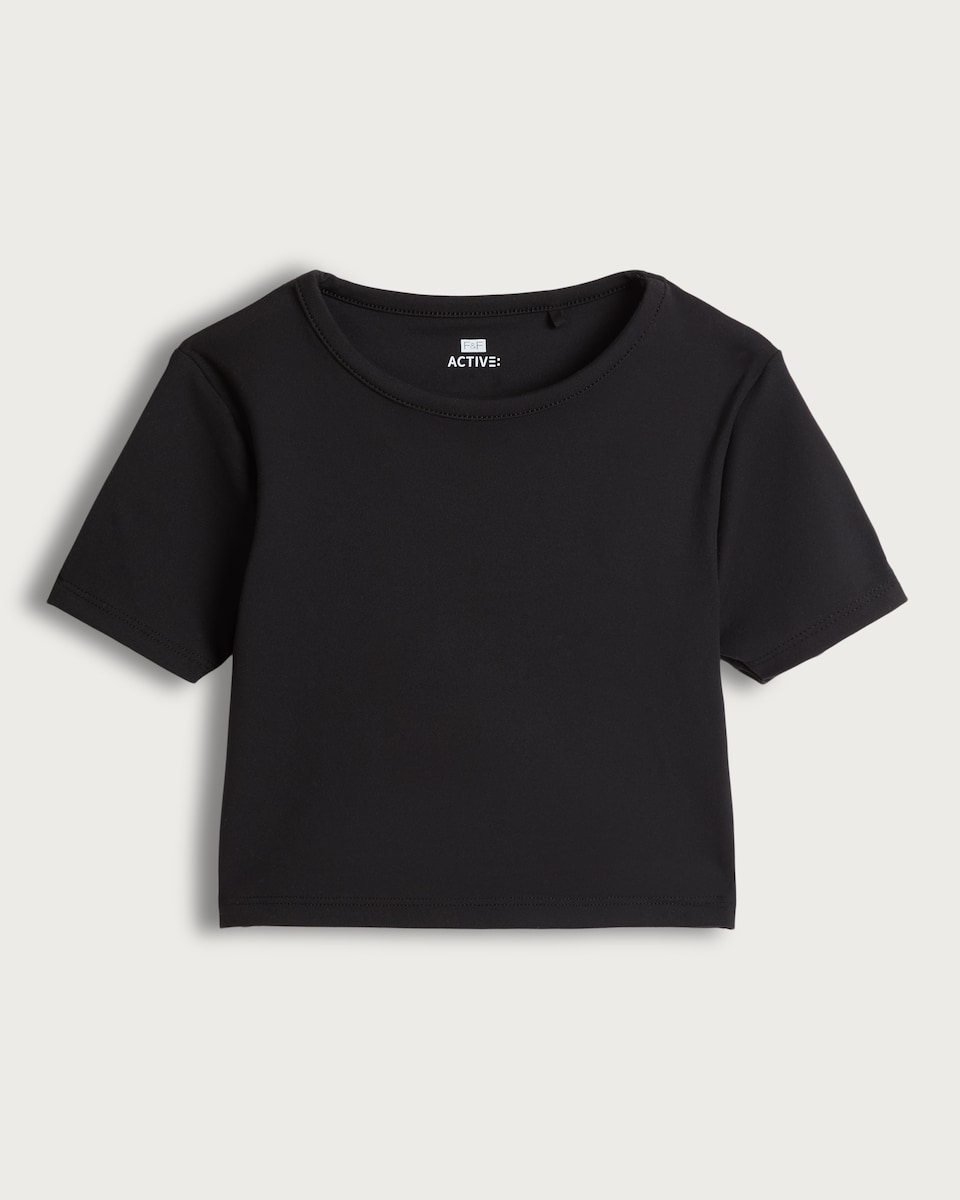 F&F Active Cropped Short Sleeved T-Shirt in Black