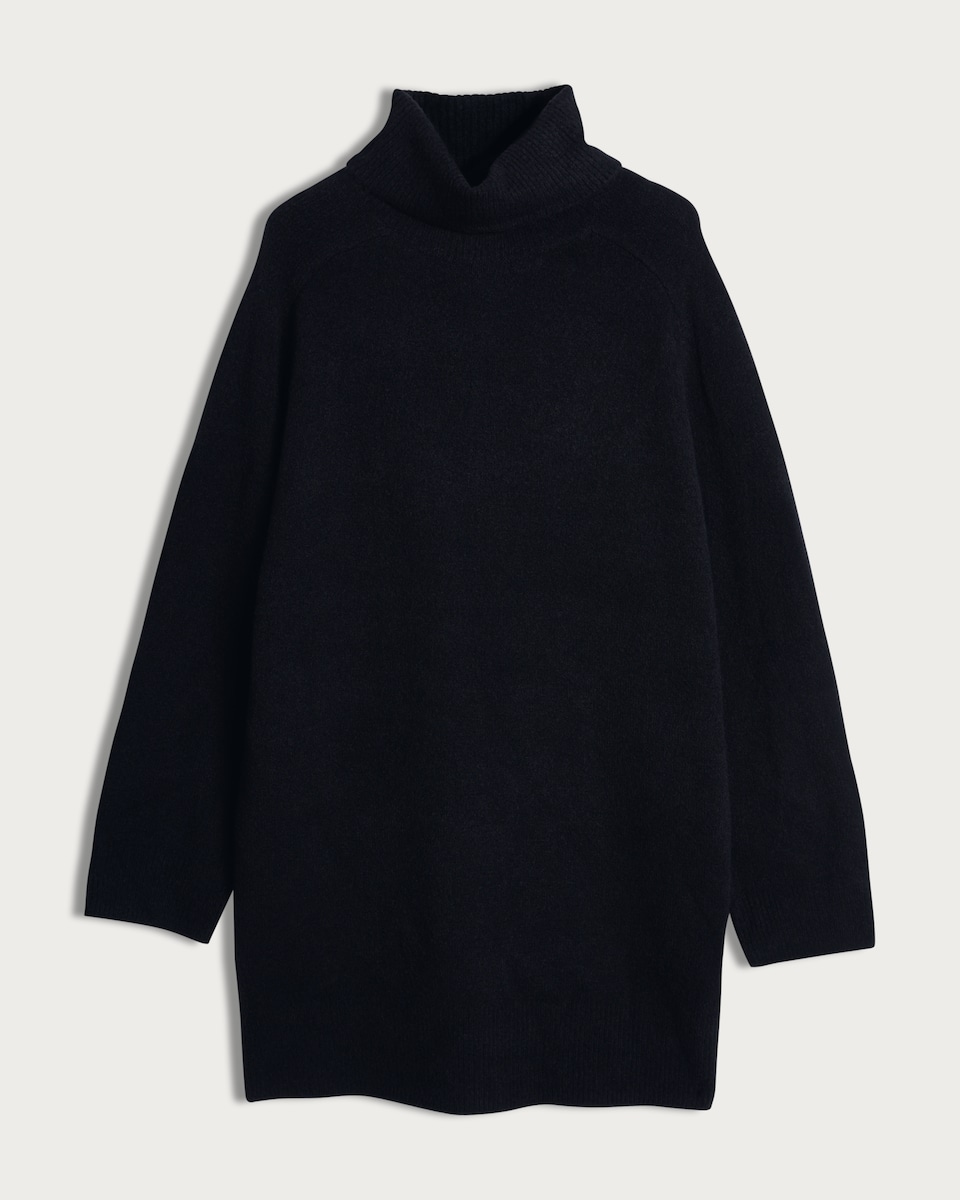 image 1 of F&F Knitted Roll Neck Jumper Dress with Wool in Black