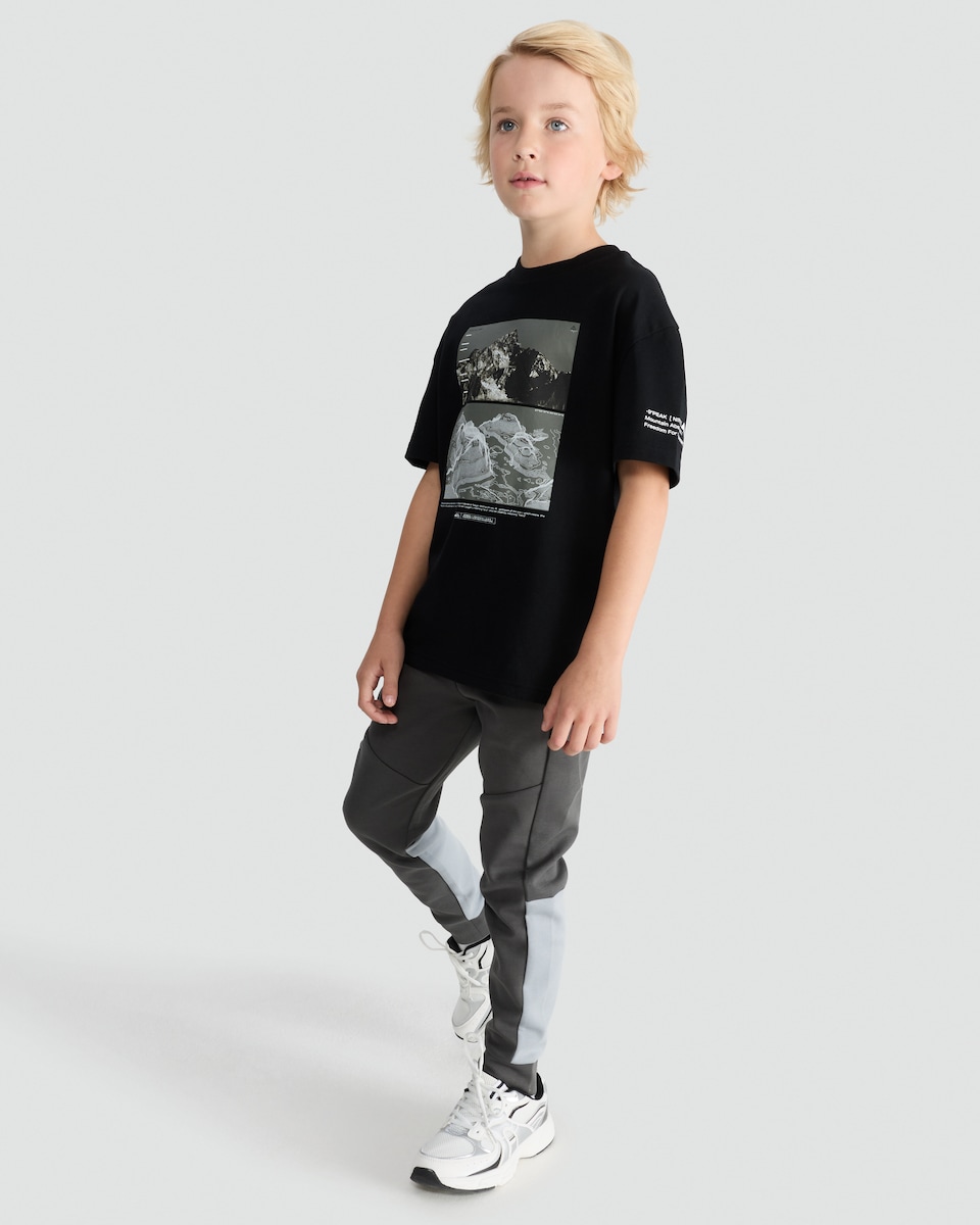 image 1 of 9 Peaks Pure Cotton Mountain Print Oversized T-Shirt in Black