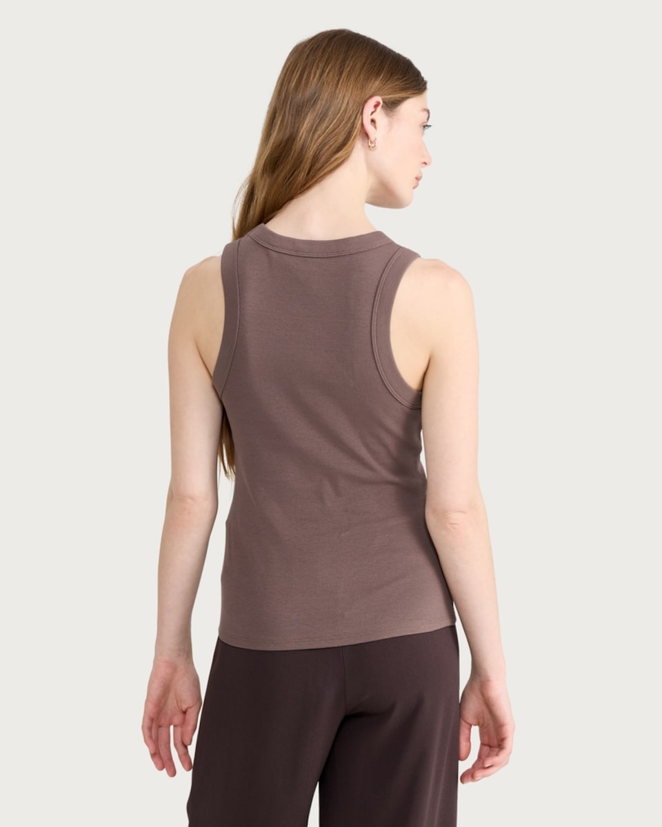 image 1 of F&F Cotton Rich Ribbed Racerback Vest in Mink