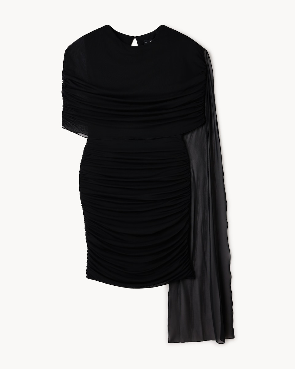 image 1 of F&F Ruched Draped Mini Dress in Black