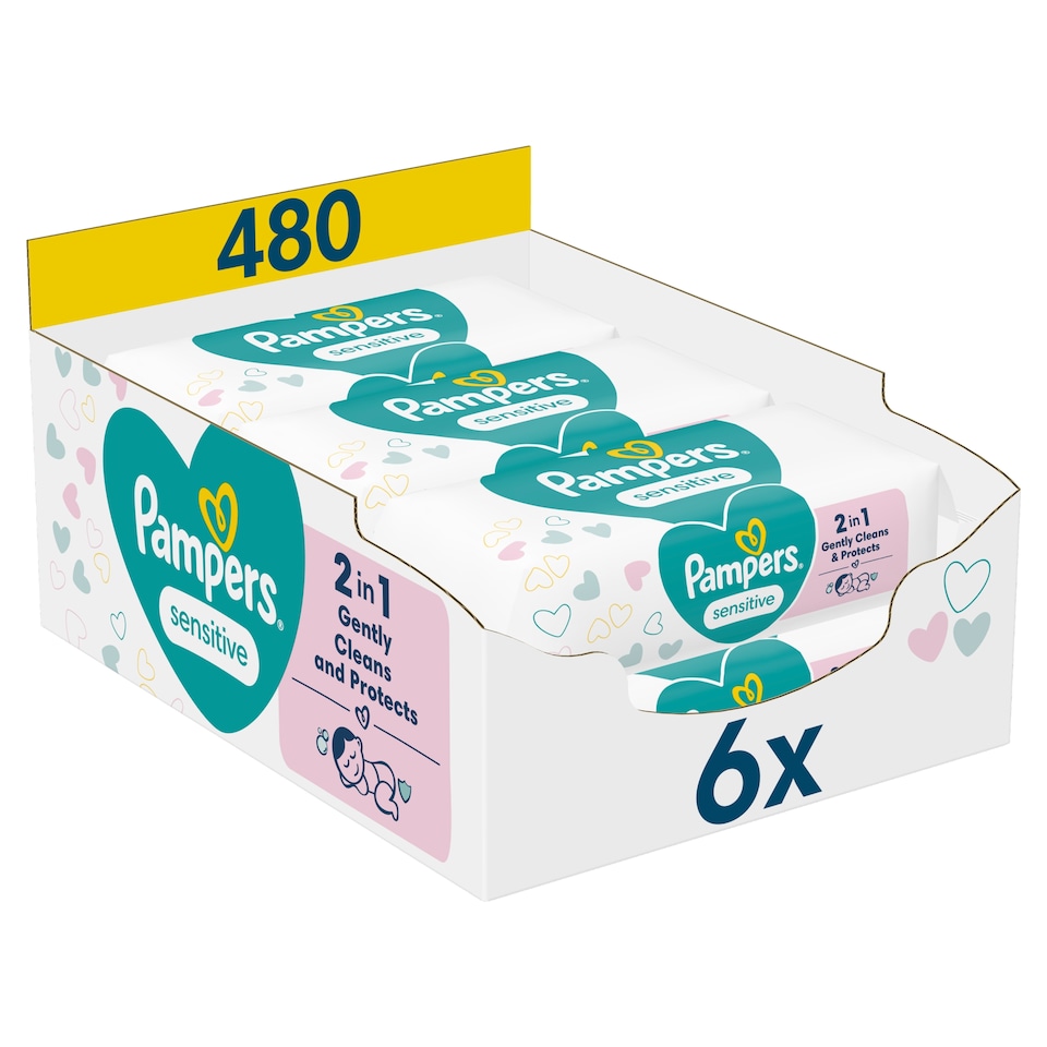 Pampers Sensitive Nedves Törlőkendő, 6 csomag = 480 db Törlőkendő  1. kép
