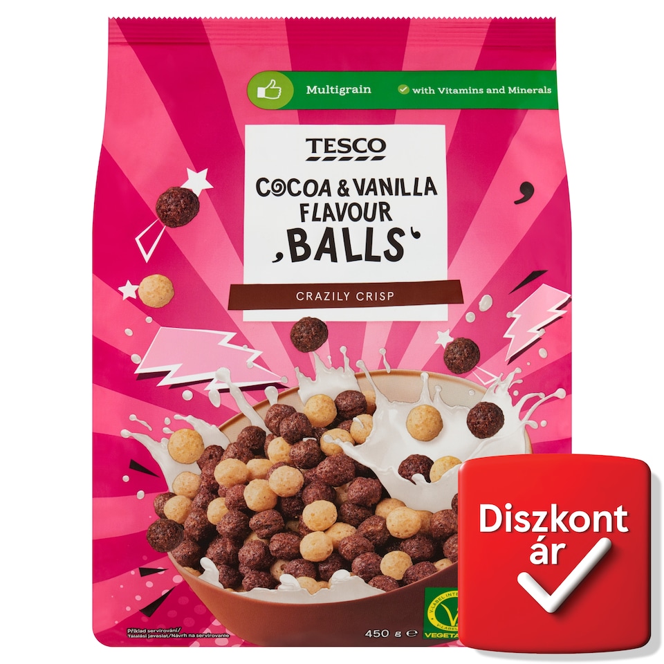 Tesco Balls kakaós és vaníliaízű gabonapehely hozzáadott vitaminokkal és vassal 450 g
