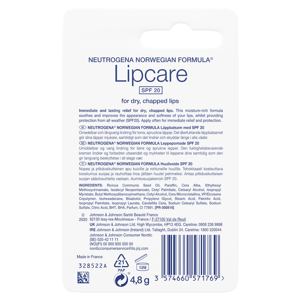 image 1 of Neutrogena Norwegian Formula Lipcare SPF 20 Lip Balm 4.8g