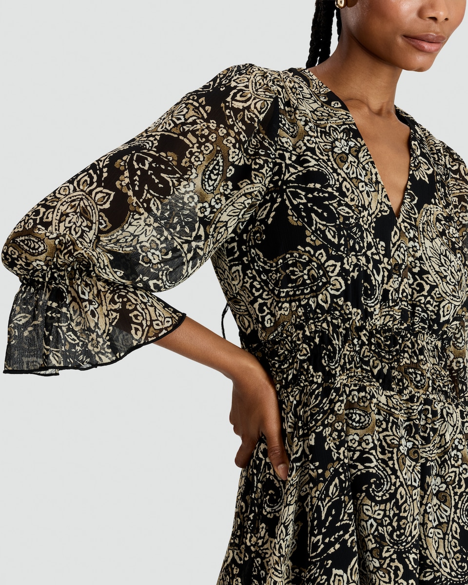 image 1 of F&F Paisley Print Tiered Midi Dress in Multi Black White