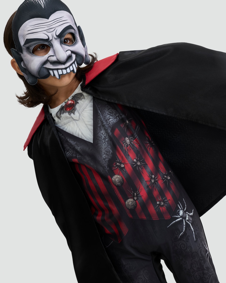 image 1 of F&F Boys 3-Piece Vampire Cape Fancy Dress Costume in Black