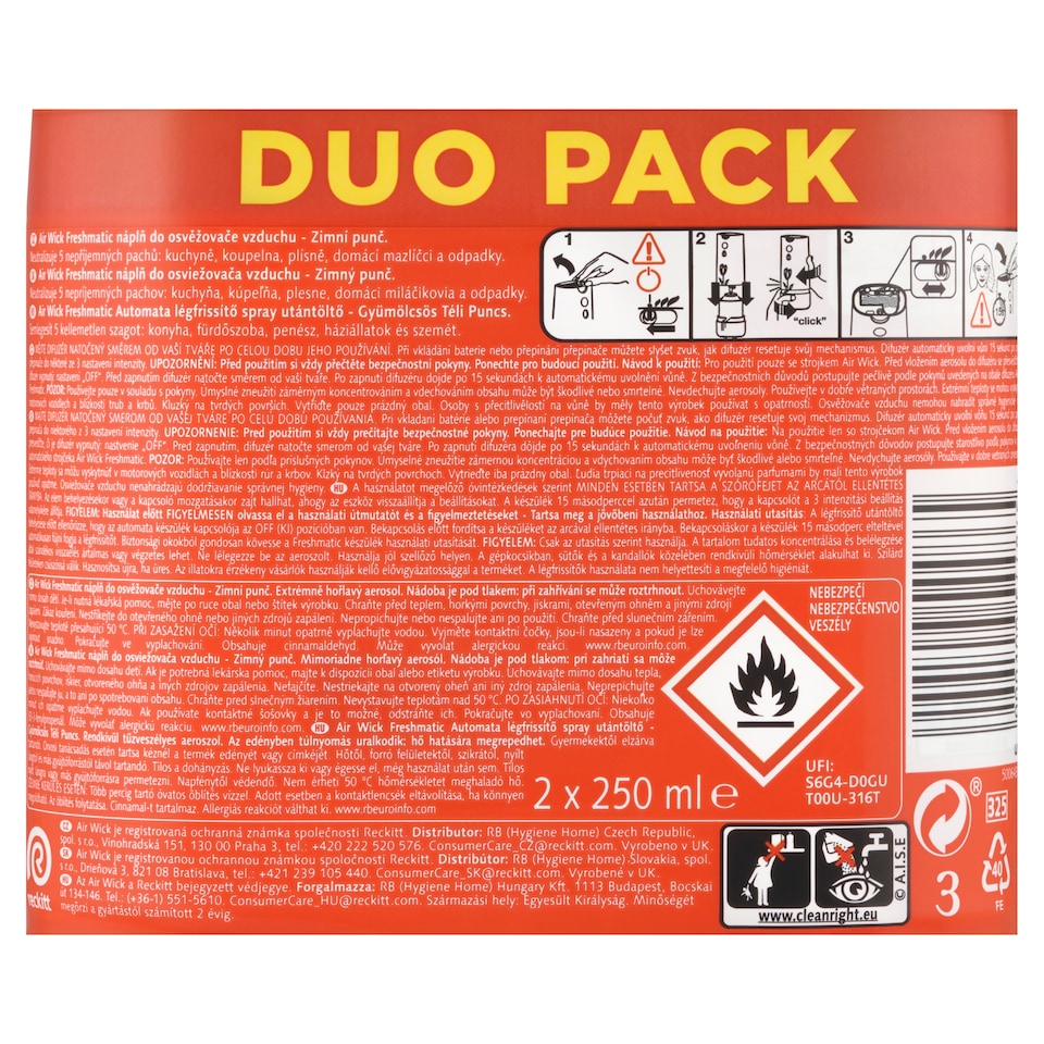 Obrázek 1 pro produkt Air Wick Freshmatic Náplň do osvěžovače vzduchu zimní punč 2 x 250ml
