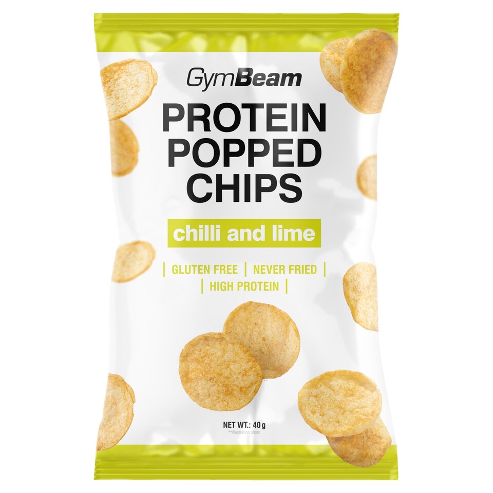 GymBeam Slané pufované chipsy s hrachovou bílkovinou s příchutí chilli a limetky 40g