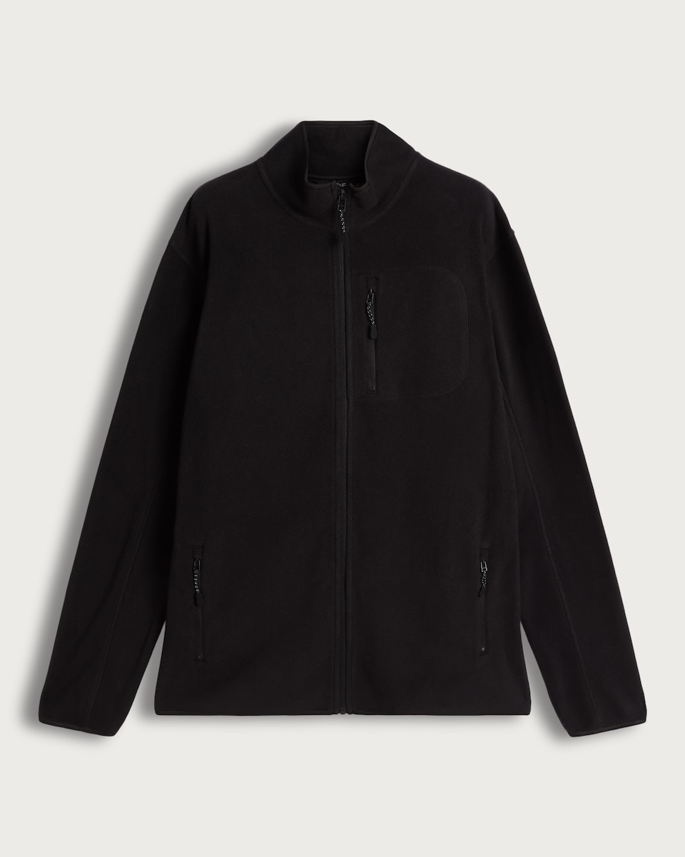 F&F Fleece Zip Up Pocket Detail Jacket in Black