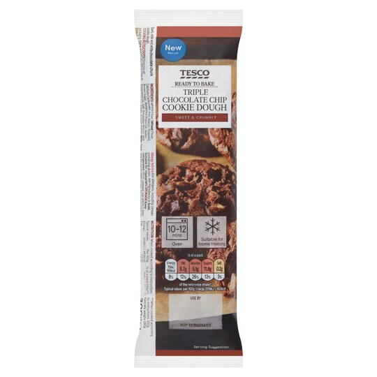 Tesco Ready To Bake Triple Chocolate Chip Cookie Dough 300G Tesco