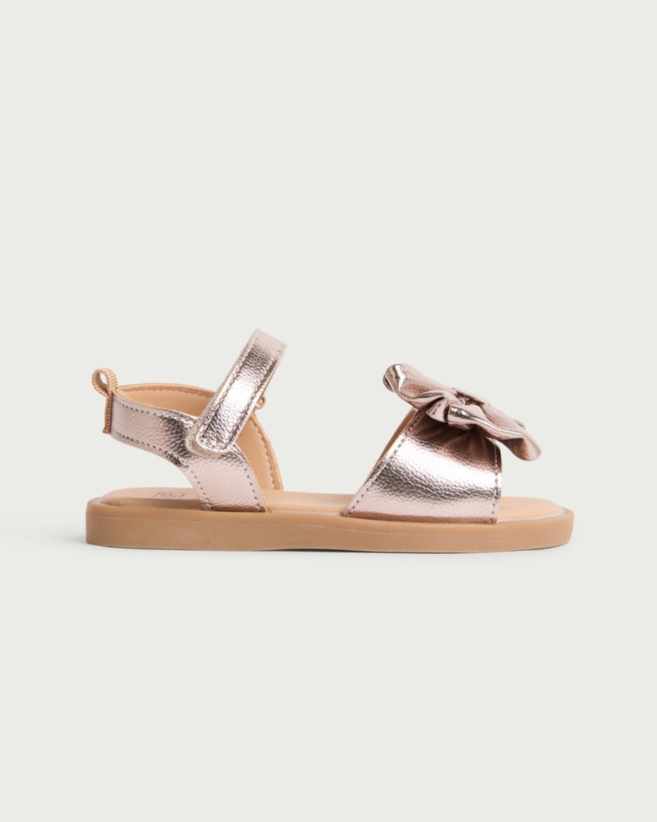 image 1 of F&F Girls Bow Detail Strap Sandals in Gold