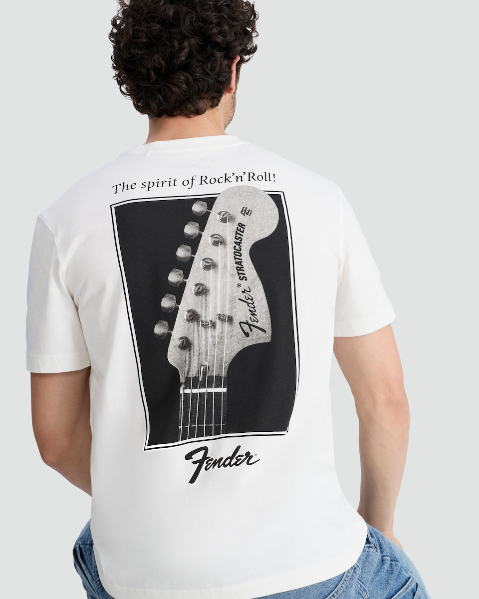 image 1 of Fender Pure Cotton Slogan Short Sleeved T-Shirt in White