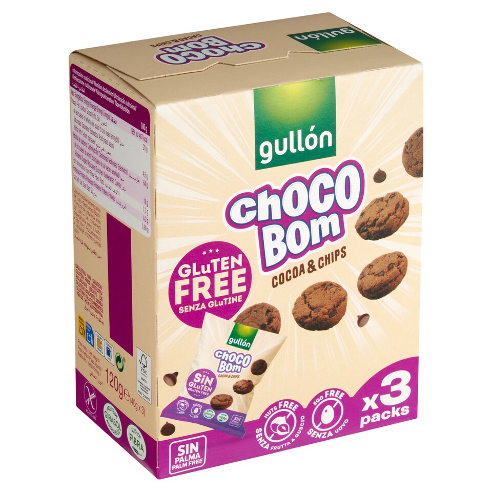 obrázok 1 z Gullón Choco Bom bezgluténové sušienky s kúskami čokolády 3 x 40 g (120 g)