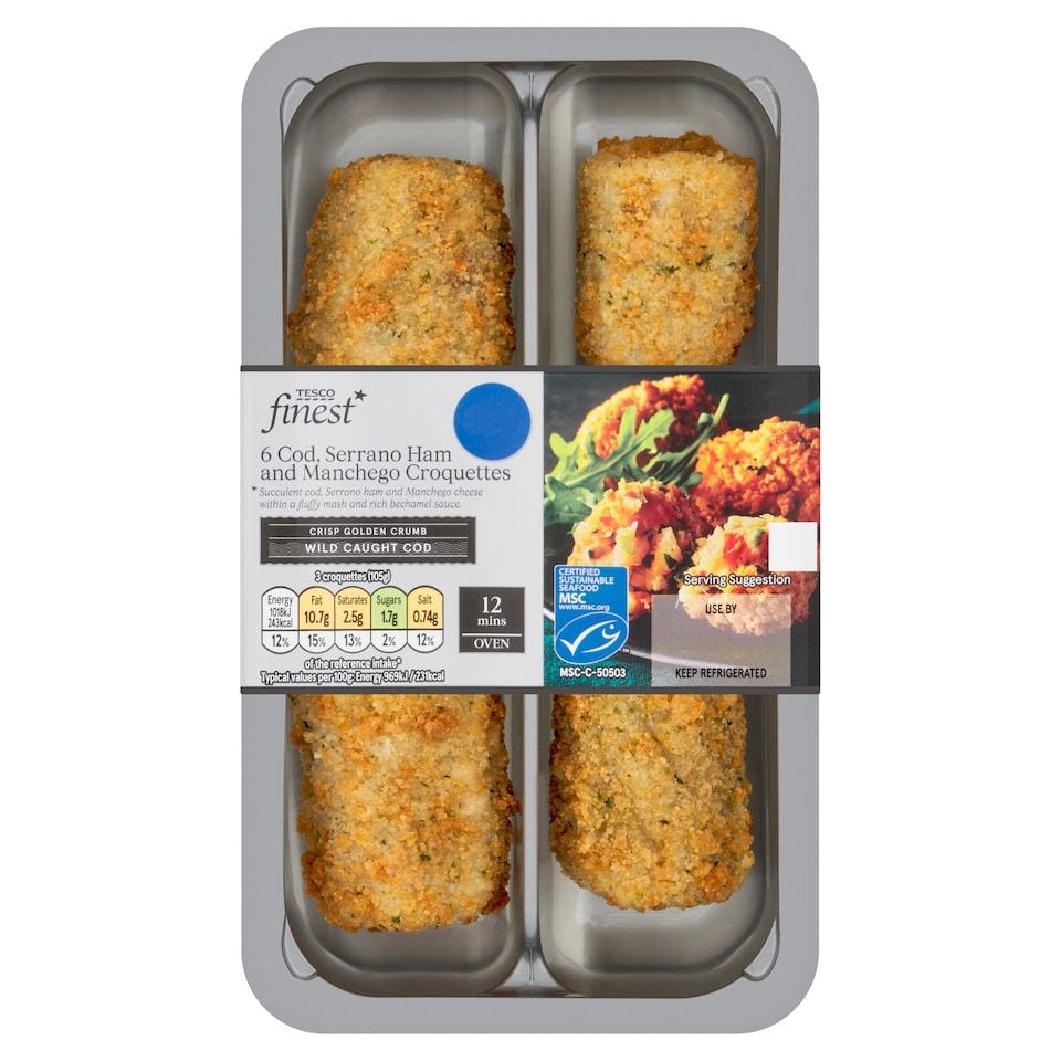 Tesco Finest 6 Cod, Serrano Ham and Manchego Croquettes 210g
