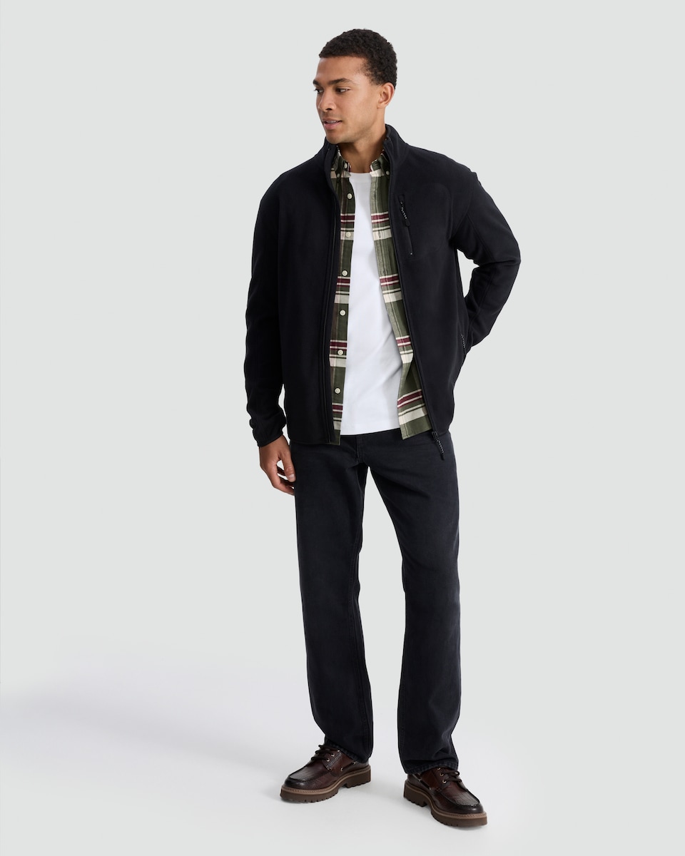 image 1 of F&F Fleece Zip Up Pocket Detail Jacket in Black