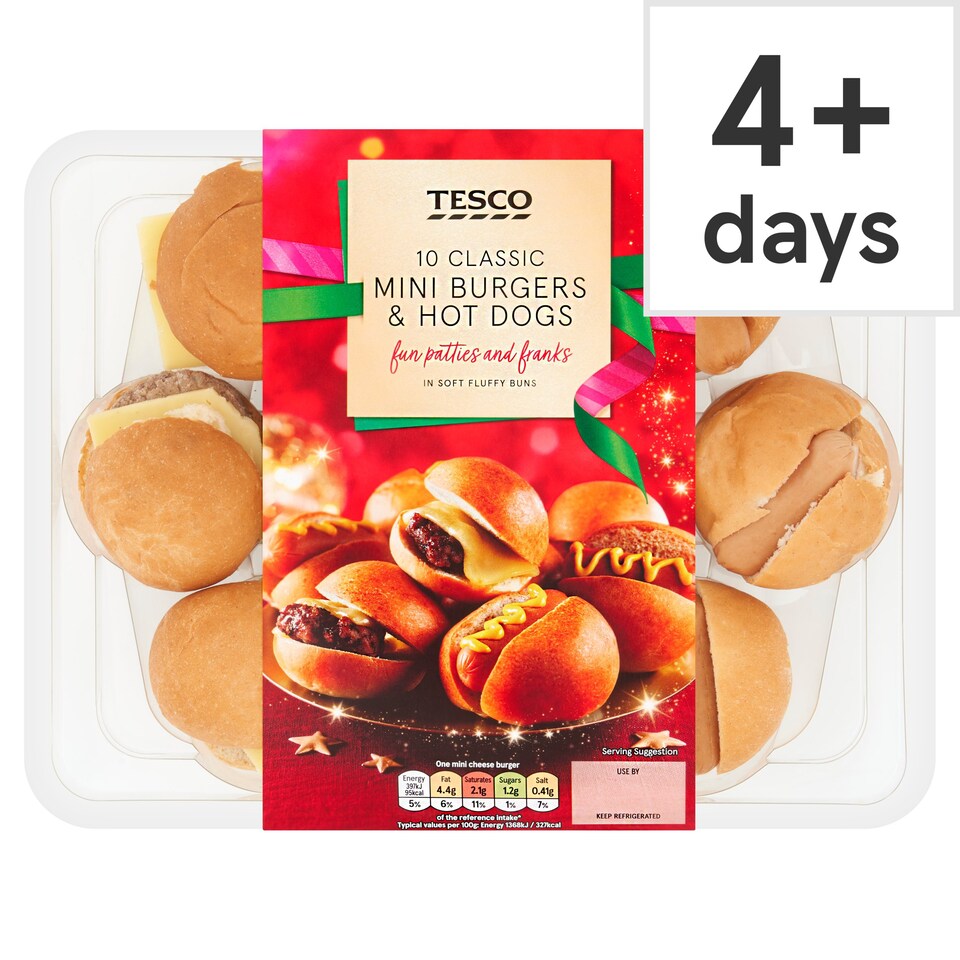 Tesco 10 Mini Burgers and Hot Dogs 280g Tesco Groceries