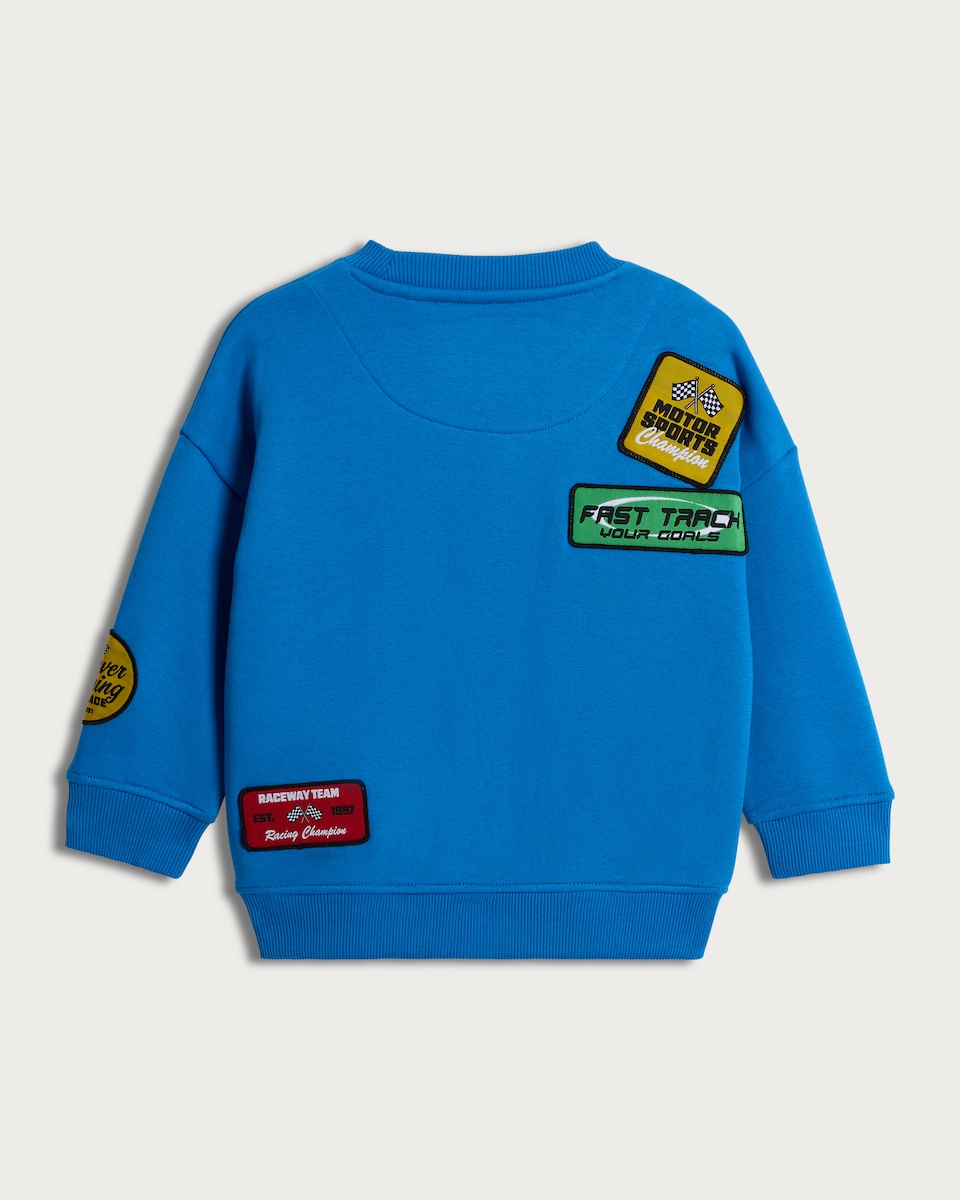 image 1 of F&F Boys Cotton Rich Speed Motorsports Slogan Sweatshirt in Blue