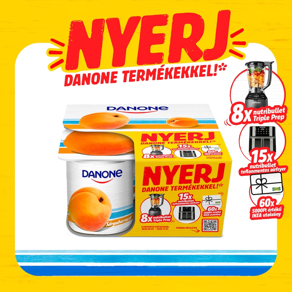 Danone sárgabarackízű, élőflórás, zsírszegény joghurt 4 x 125 g
