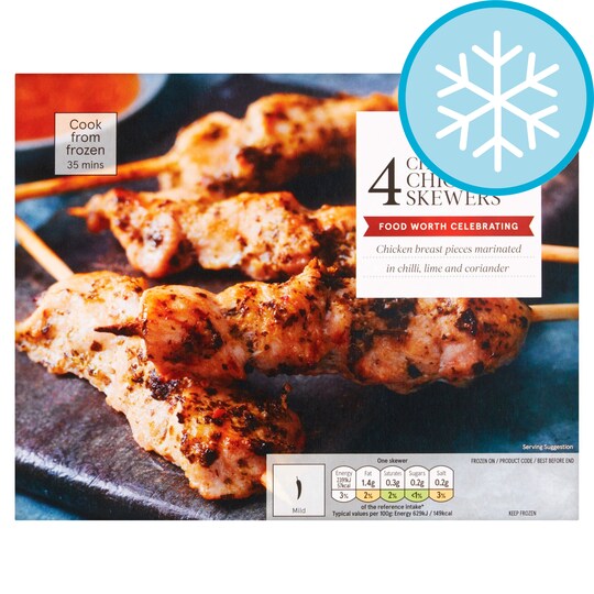 Tesco 4 Chilli & Lime Chicken Skewers 200G Tesco Groceries
