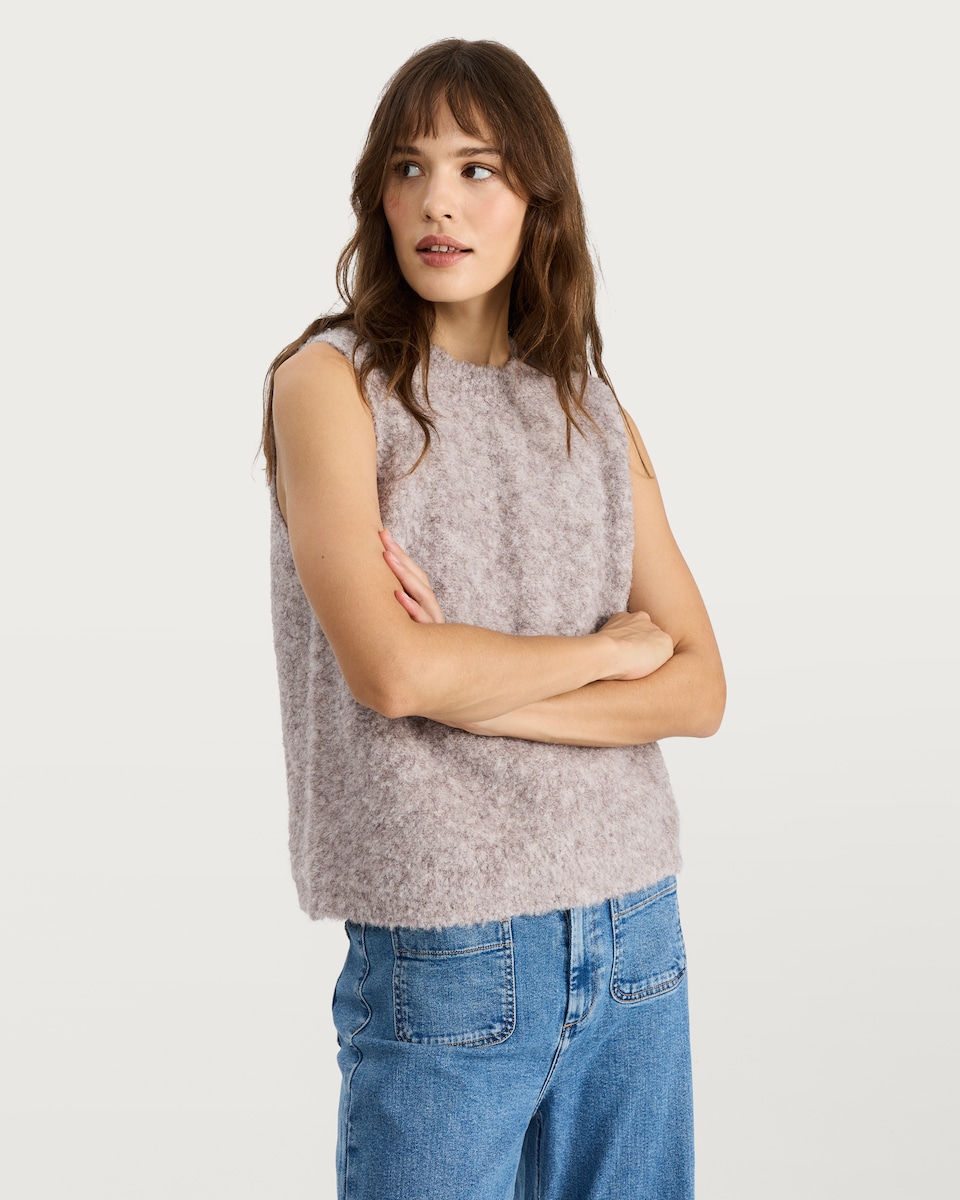 image 1 of F&F Textured Knitted Sleeveless Top with Wool in Mink