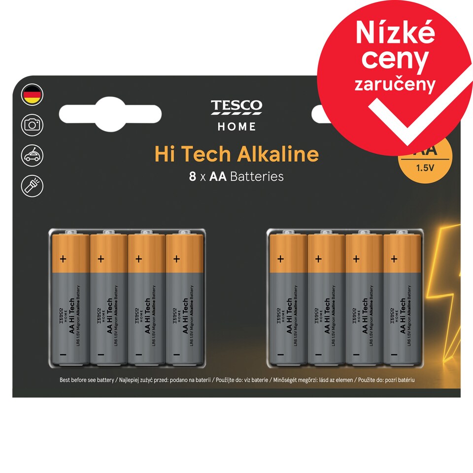Tesco Home Hi Tech alkalické baterie AA 8 ks