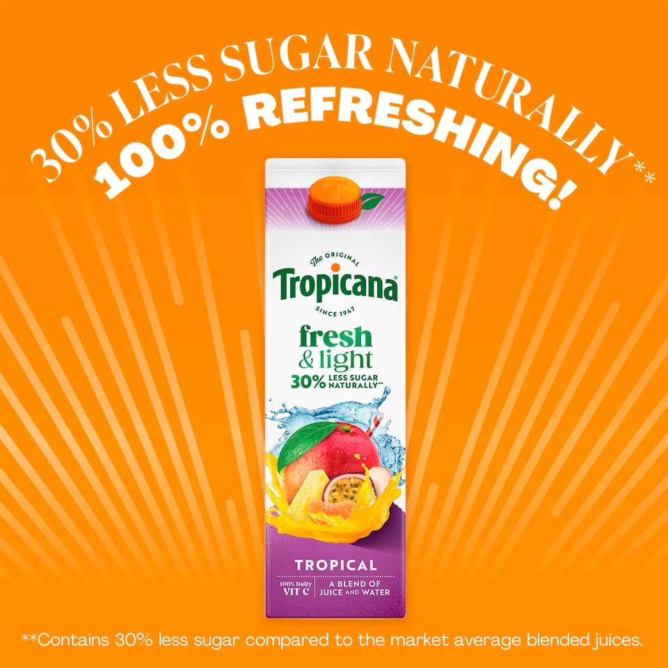 image 1 of Tropicana Fresh & Light Tropical Juice Drink 850ml