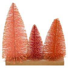 TESCO ORANGE BRISTLE BRUSH 3 TREES ROOM DECORATION