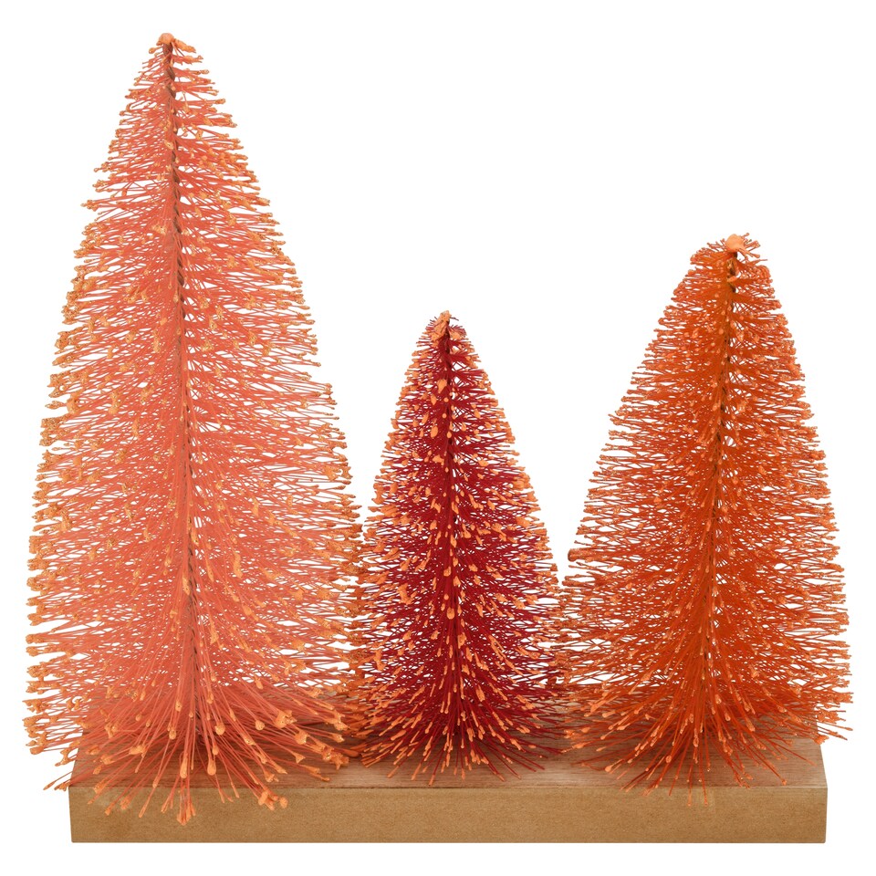 TESCO ORANGE BRISTLE BRUSH 3 TREES ROOM DECORATION