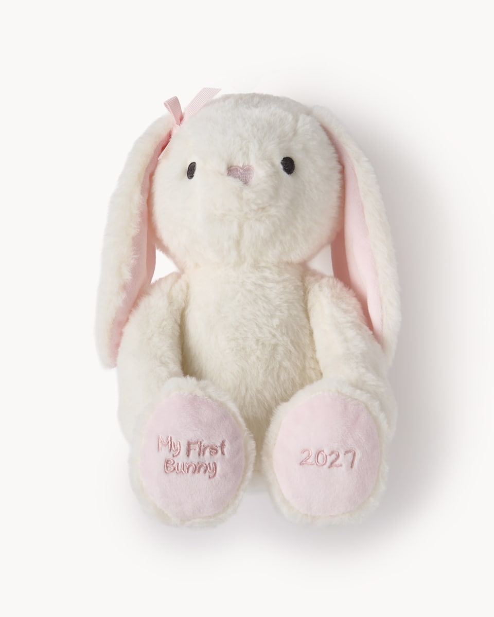 image 1 of F&F Baby Plush Bunny and Blanket Set in White