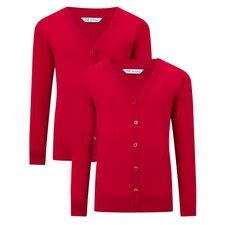F&F School Unisex 2-Pack Pure Cotton V-Neck Cardigan in Red