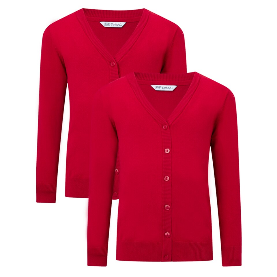 F&F School Unisex 2-Pack Pure Cotton V-Neck Cardigan in Red