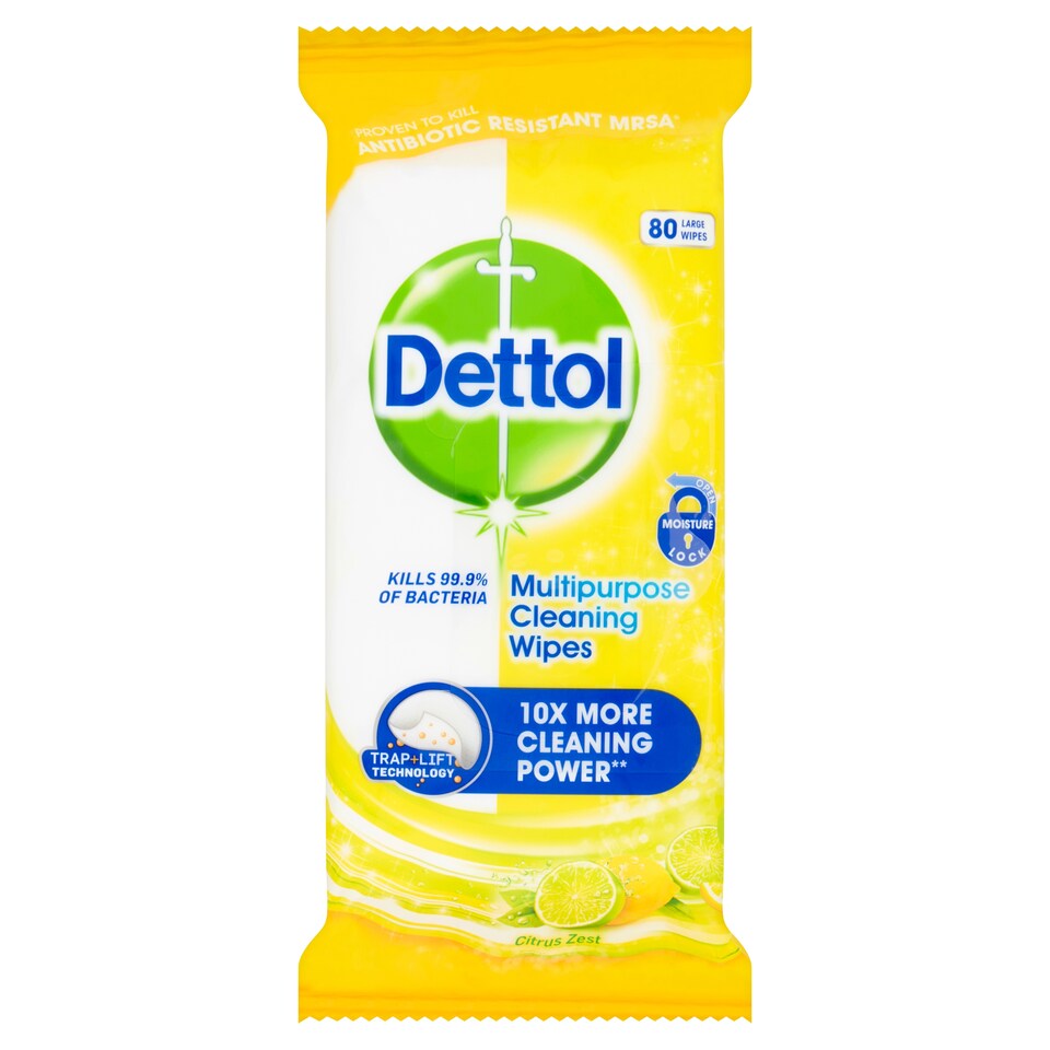 Dettol Power & Fresh Lemon 80 Cleaning Wipes