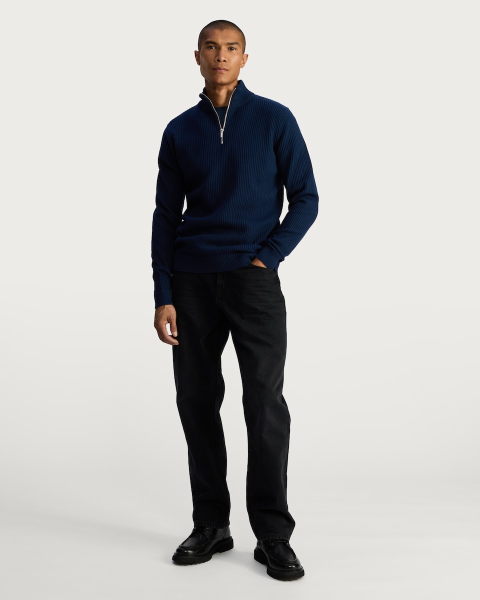 image 1 of F&F Pure Cotton Ribbed Half Zip Jumper in Teal