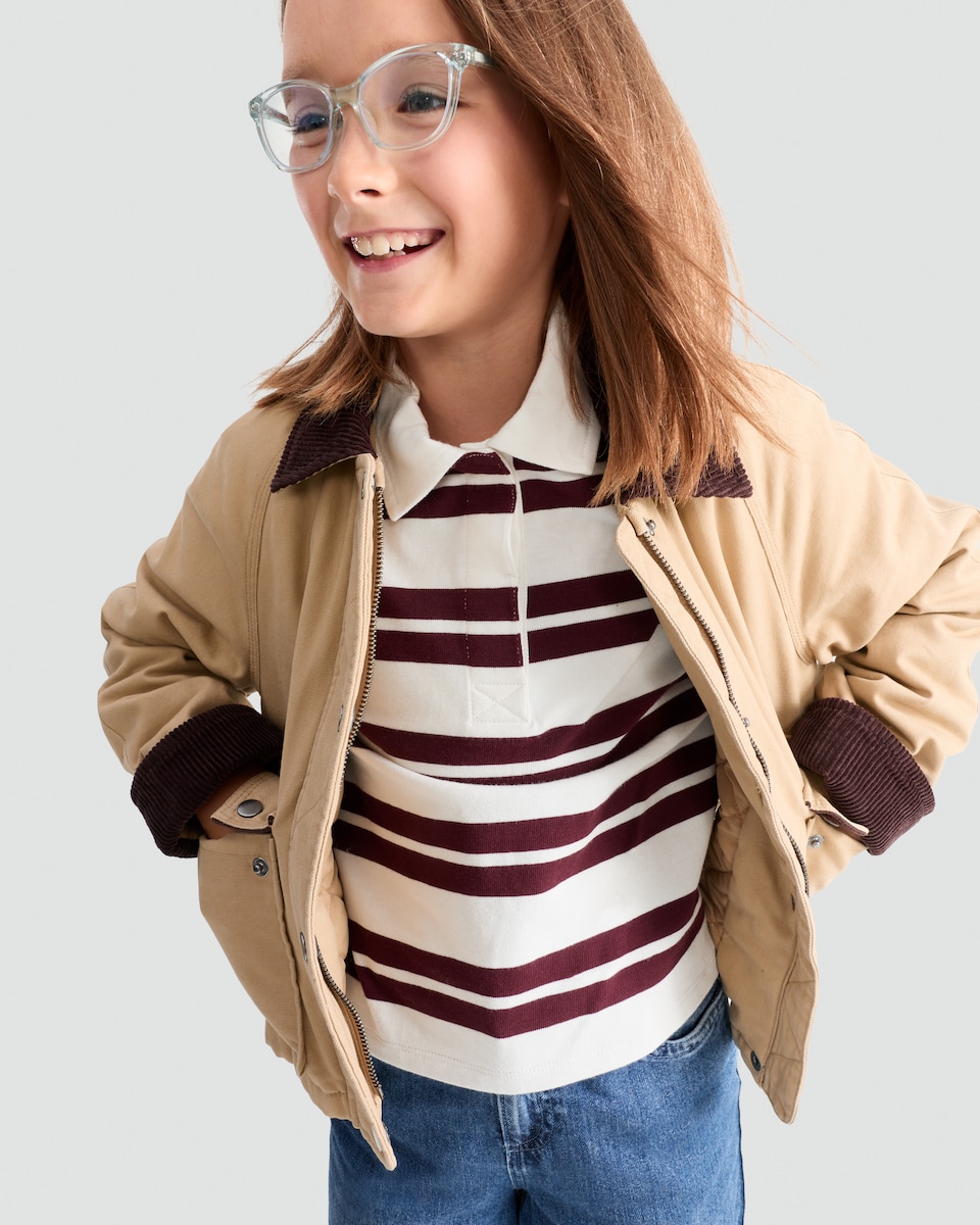 image 1 of F&F Girls Pure Cotton Corduroy Collar Jacket in Brown