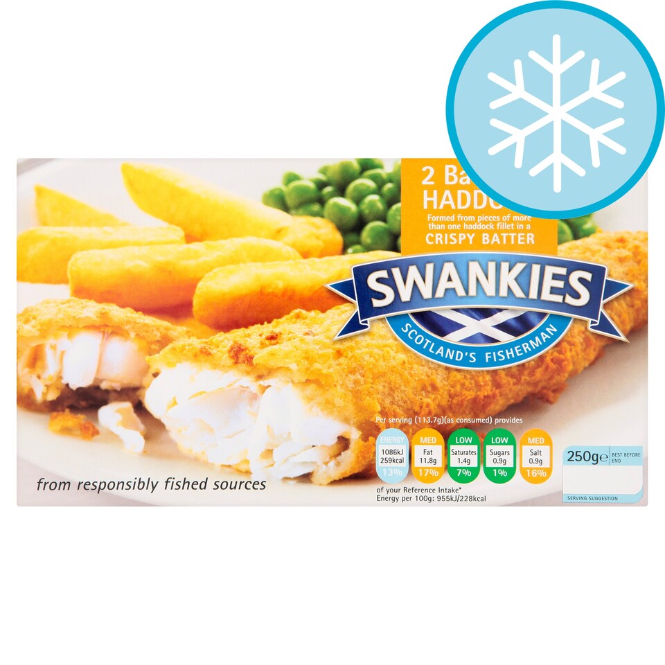 Swankies Scottish Haddock Battered 250G (L) Tesco Groceries