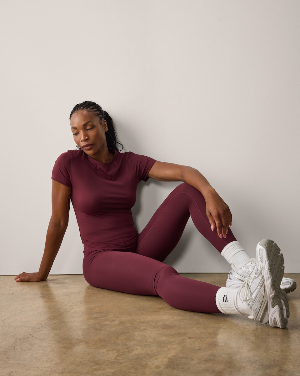 image 1 of F&F Active EVERYHOUR Short Sleeved T-Shirt  in Burgundy