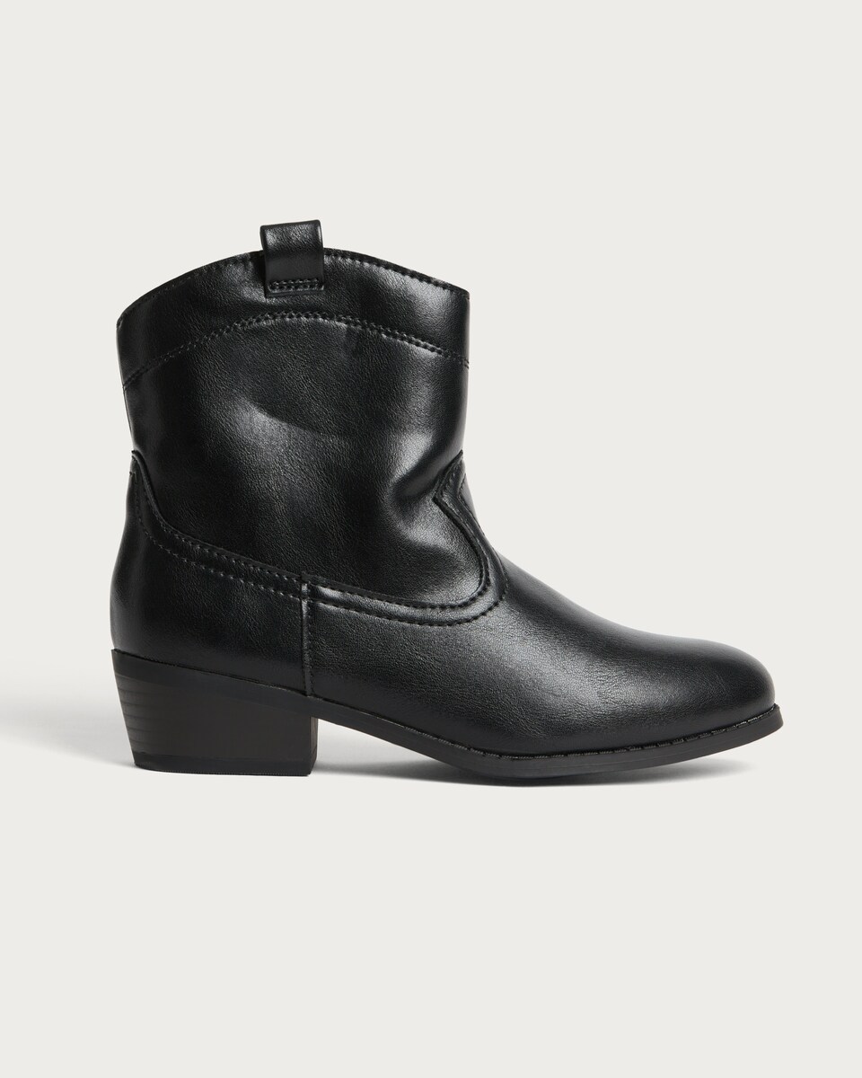 image 1 of F&F Girls Faux Leather Western Ankle Boots in Black